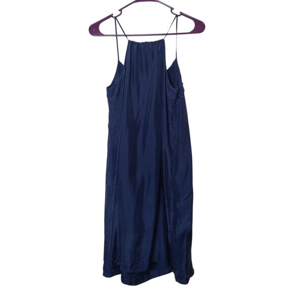 Eileen Fisher Small Silk Sequin Beaded Racerback Mini Slip Dress Navy Blue Glam - Picture 2 of 11